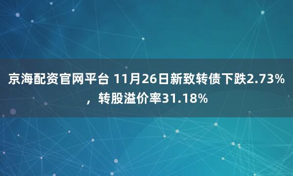 京海配资官网平台 11月26日新致转债下跌2.73%，转股溢价率31.18%